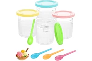 NNepfaivy Bacs à Crème Glacée pour Ninja Creami Deluxe Sorbetière, Lot de 4 Récipients de Rechange avec Couvercles Compatibles avec Machines à Glace Ninja NC501EU NC500, Sans BPA et Lave-Vaisselle