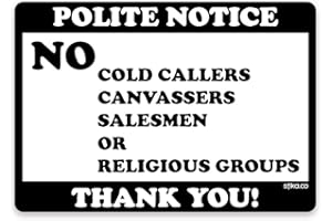 stika.co Set of 2 No Cold Callers Canvassers or Religious groups Calling Door Window Self-adhesive Vinyl Sticker (White Vinyl, 100 x 70mm)