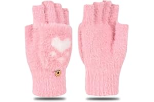 VOLLGUFEN 1 paio di guanti di lana invernali da donna, guanti donna senza dita,guanti caldi lavorati a maglia, flip guanti, adatti per ciclismo, sci, attività all'aperto, viaggi di lavoro (Rosa)