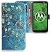 Produktbild CLM-Tech kompatibel mit Motorola Moto G6 Plus Hülle, Tasche aus Kunstleder Baum AST Blüten blau Mehrfarbig, PU Leder-Tasche für Moto G6 Plus Lederhülle