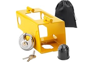 VENUSSAR Lucchetto per rimorchio, con gancio di traino, tappo di protezione e borsa per rimorchio, protezione antifurto per rimorchio, giallo