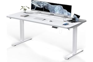 Flamaker Large Standing Desk 180x80cm with USB Charging Port, Sit Stand Reminder Desk Height Adjustable Electric Desk Home Office Desk with Cable Management Tray, White with Wheels