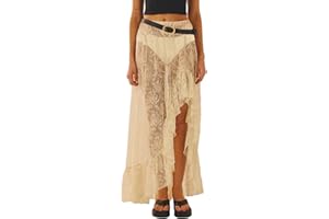 Caziffer Gonna da donna irregolare con spacco in pizzo, gonna lunga trasparente, gonna sexy spaccata per donna estate