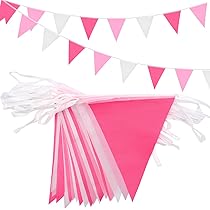 Guirlande 15 Fanions Roses 10m - Décoration Fête Romantique