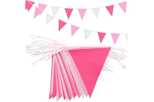 ADQUATOR 20m 52pcs Rose Gold Pink and White Pennant Bunting,Polyester Fabric Bunting Garland,Waterproof Flags,Reusable Bunting for Home Outdoor Birthday Wedding Party Mother's Day Decoration