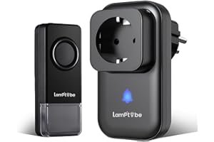 Lamptobe Timbre Inalámbrico con Enchufe, Timbre Inalámbrico Exterior Impermeable IP55 de 400 Metros, 58 Melodías y 5 Niveles de Volumen, Timbre Puerta para Casa Hogar Oficina, Negro