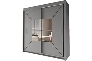INTERWOOD Modern Double Sliding Door Wardrobe for bedroom 120cm/150cm/180cm/203cm (Grey, 203cm)