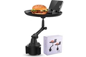 Ruucy Plateau Porte Gobelet de Voiture, Plateau Repas Voiture Pivotant à 360°, Plateau Voiture Manger avec Fente Téléphone Portable, Plateau de Nourriture pour Caravanes Camping, Yachts, Camions
