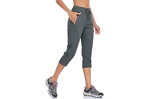 BAYGE Pantaloni da Trekking da Donna Estivi Leggeri 3/4 Pantaloni Cargo Pantaloni da Esterno Traspiranti Asciugatura Rapida Impermeabili Antivento Pantaloni Funzionali con Tasche con Zip