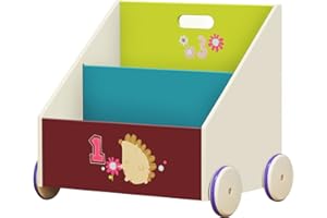 labebe Scaffale Chiuso, Scaffale Basso di Legno Riccio per Bambini Oltre 1 Anno, 2-in-1 Scaffale Moderno con Ruote Doppio Uso Come Carrello e Scatola Giocattolo, Scaffale Colorato/Scaffale Beige …
