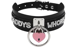 paloli Gargantilla con candado de corazón negro para mujer, collar de cuero con letra gótica punk, candado rosa, joyería de cosplay