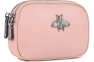 MAVHVAM Ladies Genuine Leather Small Purse for Women Mini Wallet Coin Pouch Soft Credit Card Holder with Double Zip (Pink)