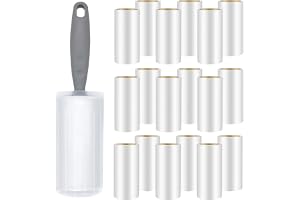 Omtofo 18 rullar 1080 ark luddrulle med 1 dispenser 1 dammskydd, extra klibbig lintskoter, luddrulle djurhår, luddrulle för kläder, hår, säng, soffa, katthår, hundhår