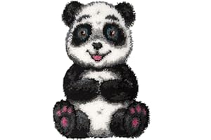 YOJOLO Knüpfteppich Zum Selber Knüpf Sets Erwachsene Kinder Tiere Muster Kissen Groß Teppichherstellung Kits Latch Hook Kit Wandteppich Handwerk Handarbeiten Kunsthandwerk,Panda,52×38cm