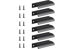 flintronic Ukryte uchwyty szafy, 6 sztuk ukryte uchwyty do szafek 80 mm (rozstaw osi: 64 mm), ze śrubami, do drzwi, do domu, szuflady, szafki-czarny