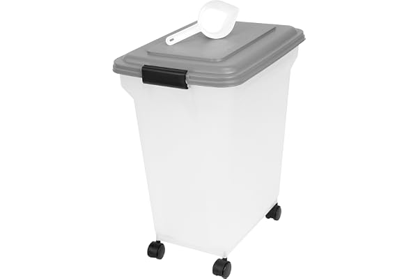 Iris Ohyama, Boite Croquette Chien Hermetique à Roulettes, 40L/15kg, Gris, Couvercle à Rabat avec Joint Etanche, Plastique, pour Chien, Chat, Friandises, Conteneur Croquettes, sans BPA, ATS-L