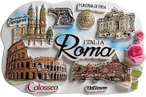 GMM Magnete Decorativo Roma, Souvenir Italiano con Colosseo e Monumenti Storici, Fontana di Trevi, Vaticano