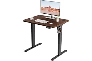 ERGOMAKER Höj- och Sänkbart Skrivbord 2 minnespositioner 80x60cm, Valnöt | Höjdjusterbart skrivbord 73-118cm, Maxlast 70kg, 2 Krokar, Smart panel med säkerhetslås, Hemmakontor & gaming