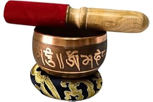 CLASSIC COLLECTION UK7 LTD Tibetan Singing Bowl Set - Easy To Play for Beginners - Authentic Handcrafted Mindfulness Meditation Holistic Sound 7 Chakra Healing (Dharma eye/Wisdom eye, Gold & Black, 9 cms)