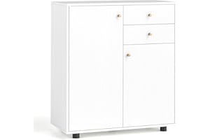 COSTWAY Storage Cabinet, 2 Door Buffet Sideboard with 2 Drawers, 3 Adjustable Shelves & Anti-tipping Device, Freestanding Kitchen Cupboard Organiser Unit for Dining Living Room Hallway (White)