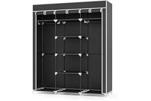 Mondeer Płócienna szafa do sypialni, szafa materiałowa, organizer do przechowywania ubrań, przenośna szafa z 2 drążkami na ubrania, 175 x 150 x 45 cm, czarna