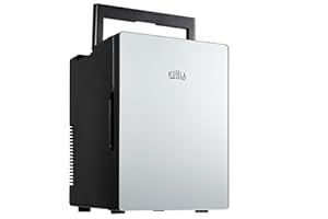 Kuhla Silver Mini Fridge K8CLR1001S 8 Litre/10 Can Mini Portable Cooler & Warmer for Drinks, Cosmetics/Makeup/Skincare, AC/DC Power, Retro Style, Silver, For Bedroom,Home,Caravan,Car[Energy Class F]