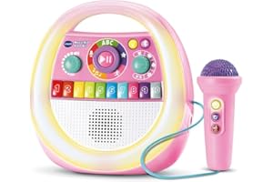 VTech - Music'Kid Karaoké Rose - Enceinte Bluetooth Lumineuse Enfant - Baladeur Musical avec Micro Karaoké, Comptines et Chansons, Enregistreur Vocal - Cadeau Enfant Dès 2 Ans - Contenu en Français