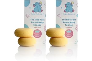 Ellie-Fant Baby Bath Sponge - 4 x Round Buffed Sponges for Everyday Bath for Newborn Children Body Bathing | Safe & Gentle on Sensitive Skin