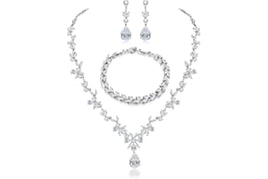 Shuxin Hochzeit Schmuckset für Damen, Halskette & Ohrringe & Armband Set, Blumen Braut Schmuck Set mit 5A Weiß Zirkonia, Allergenfrei Hochzeitsschmuck für Braut Brautjungfern