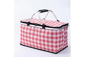 COLDCHILL Isolierter Picknickkorb Kühltasche mit auslaufsicherem Innenfutter, 26L Große Kapazität für 12 Erwachsene, Picknickkorb mit stabilen Griffen für Outdoor-Aktivitäten, Reisen, Strand, Camping (Rot)