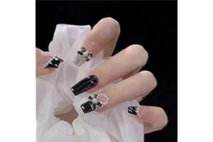 WOOXDYUK Zestaw do zdobienia paznokci, Press On Nail Medium French Tip, The Dark Butterfly Nails, zestaw 24 sztucznych paznokci z importowanym klejem żelowym + 1 ścierka do paznokci + 1 opakowanie