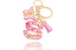 ZYMGUO Portachiavi Donna con Iniziale Rosa Portachiavi Ragazza Lettera Portachiavi Farfalla Borsa con Iniziale A-Z 26 lettera iniziale ciondolo portachiavi - Regalo sorelle amicizia idee