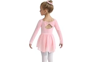 Naiyafly Girls Ballet Leotards with Removable Skirt Kids Dance Leotard Dress Toddler Long Sleeve Ballet Dance Dress Outfit Gymnastics Leotard with Chiffon Skirt