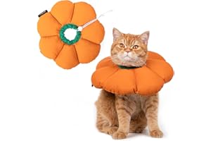 THKOFPET Collar isabelino Gatos, Collar de Recuperación para Gato, Resistente al Agua, contra mordeduras, Cono de Seguridad para curación de heridas, Calabaza Naranja Flor, Estilo (L)