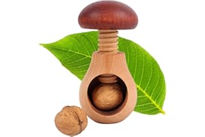 Creative Home Casse Noix Casse-Noisette en Bois | Broyeur Manuel pour la Cuisine | 10 x 6 cm | Forme de Champignon | Hêtre Naturel | avec Mécanisme à Vis | Solide et Durable