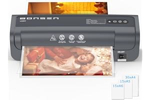 ‎BONSEN BONSEN Laminiergerät A4 mit Never Jam Technologie, 60 Laminierfolien inkl. (30 x A4, 15 x A5, 15 x A6), Präzise NTC Temperaturkontrolle, Schnelllaminierung für Zuhause, Schule, Büro, L3401