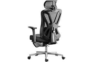 Hbada P5 Silla de Oficina ergonómica con Soporte Lumbar Ajustable, cojín elástico Transpirable, reposabrazos Ajustables y reposacabezas, Reposapiés Integrado, Negro
