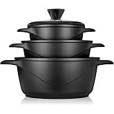 Briebe ILAG 6-Piece Induction Cookware Set, Set of 3 Non-Stick Pots | Cast aluminium, PFOA free, set of pots lids glass, sili
