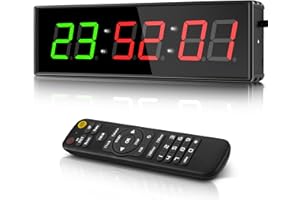 PELLOR Temporizador de Gimnasio Sports Timeter, 1.5" Temporizador Intervalos Fitness LED Programable con Cronómetro,Brillo Ajustable, Reloj de Entrenamiento con Control Remoto para Casa Garaje Externo