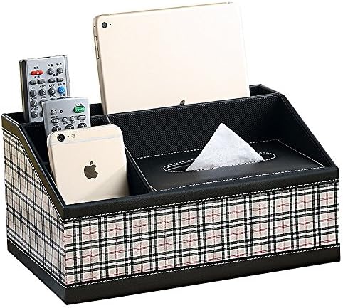 4 Compartments PU Leather Remote Control Holder Desk Supplies Organisers Storage Box, Perfect Christmas Gifts (Black&amp;White)
