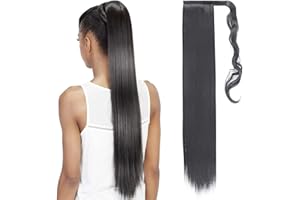 SEGOHAIR Wrap Around Ponytail Extension Synthetic Hair Extensions, Clip in Long Straight Hair Extension Ponytail, 26 Inches Jet Black Ponytail Extension, Fluffy Pony Ponytail for Women