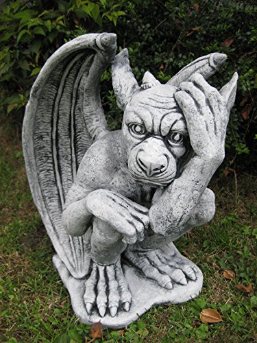 Herrlicher Gargoyle "Der Nachdenkliche" Torwächter aus Steinguss, frostfest