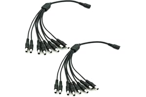 Security-01 Paquet de 2 - Câble d'alimentation de diviseur d'alimentation CC 1 à 8 voies, fiche 5.5mm x 2.1mm pour caméras de vidéosurveillance
