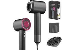 AIUNAOM Phon Capelli Professionale 160.000 giri/min- 200 Milioni Di Ioni Negativi, Accessori Magnetici, 3 Impostazioni Di Velocità e 4 Regolazioni Di Temperatura,Per Animali, Salone e Casa