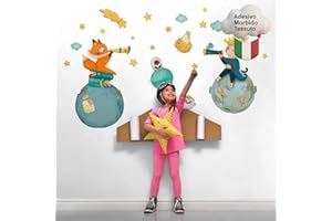 kina - Adesivo Murale Bambini Decorazione Parete Cameretta R00570 - Eco-Tessuto, Ecologico Anallergico, Riposizionabile, Effetto Carezza, Asilo Nido - Grafica Piccolo Principe e Misura 100x30 cm