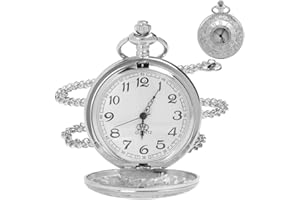 OFFCUP Orologio da Tasca Numeri Romani, Orologio da Taschino Uomo con Catena Vintage Quarzo da Tasca Collana Ideale Come Regalo per Compleanno Anniversario Giorno Di Natale Festa del Papà