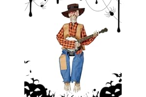 SESOANGER Halloween Luminous Skull | Halloween Animatronics Banjo Skeletons | Halloween Decorations Clearance Skull Ornament | Guitar Decoration Halloween Animated Banjo Skeletons Skull Guitar Ornaments