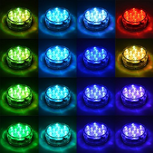 LED Unterwasser Leuchte, 4pcs Multi-Farben Wasserdichte Schwimmlichter Deko Lichter mit Fernbedienung für Hochzeit Schwimmbecken Aquarium Badewanne Pool und Spa - 6