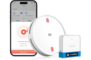 Meross Matter WiFi-rökdetektor med MSH450-hubb | Röd evakuerings-LED, appaviseringar, EN14604-kompatibel, fungerar med Apple