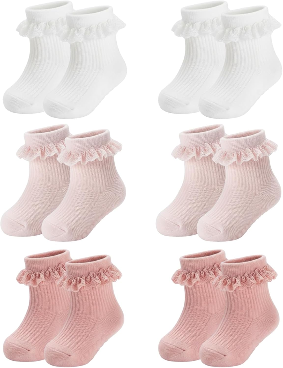 HDFHDF 6 Pairs Socks Kids Baby Girls Anti Slip Floor Spring and Autumn Cotton Learning to Walk Unsteadily Lace